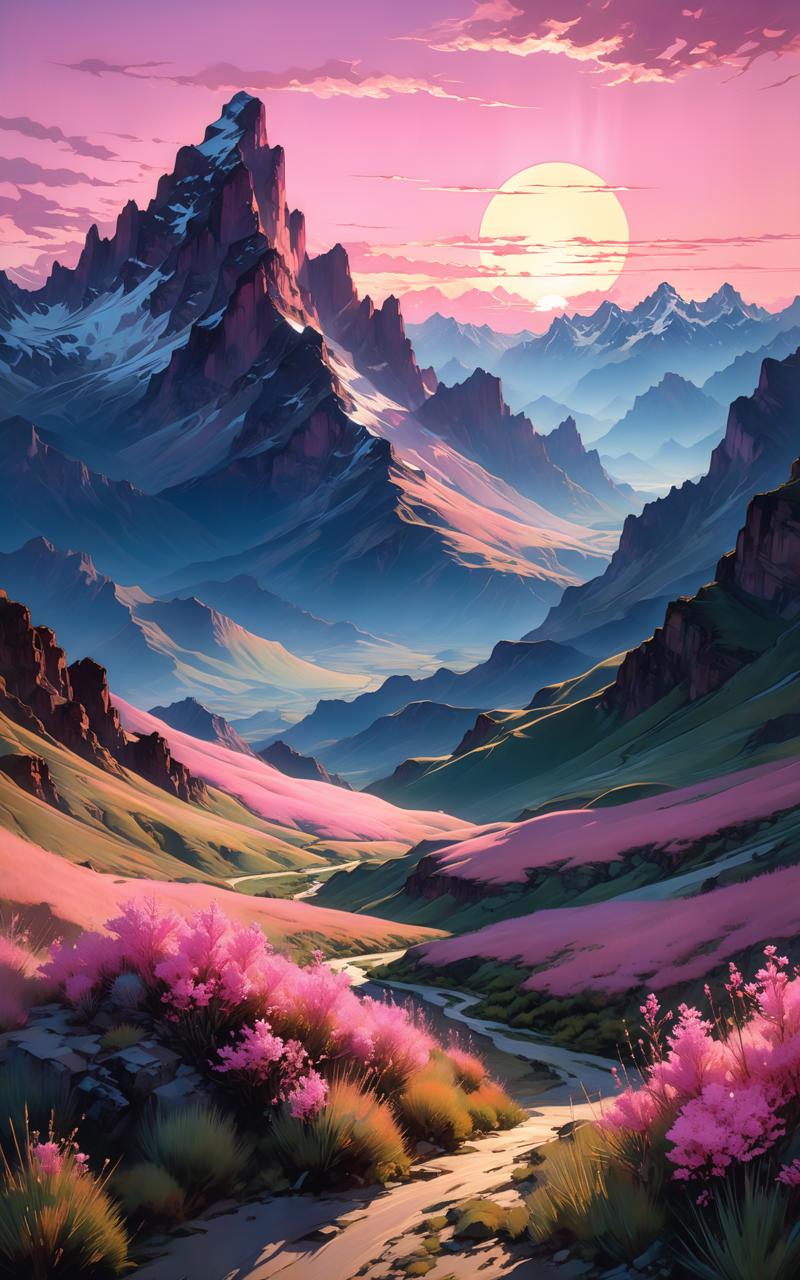 06176-3532633136-Double-exposure; glossy, beautiful steppes landscape with rugged mountains, wonderful twilight pink sky, glowing adventitious pl.png